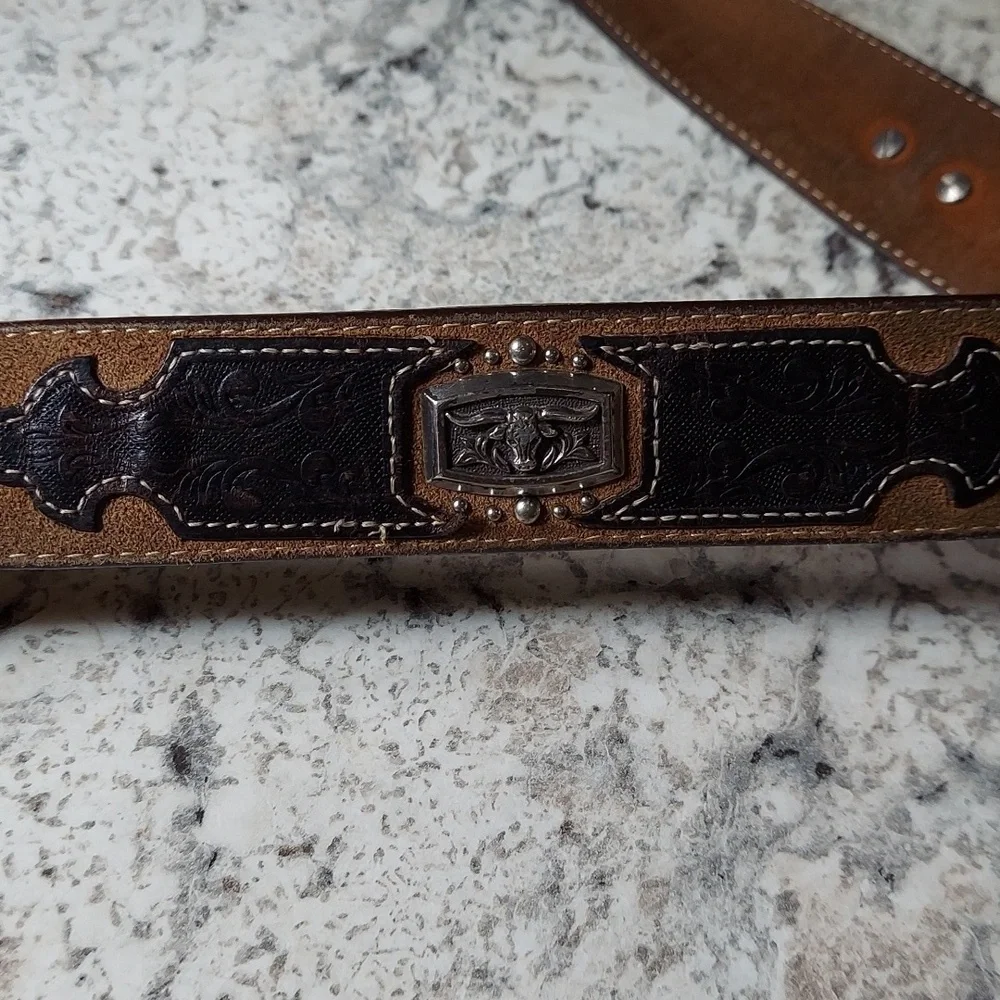 Justin Western Leather Belt With Longhorn Buckle
